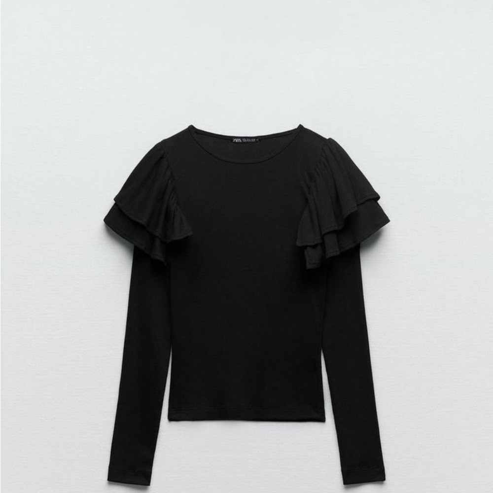 Zara Ruffled Ribbed Shirt - Picture 2 of 2